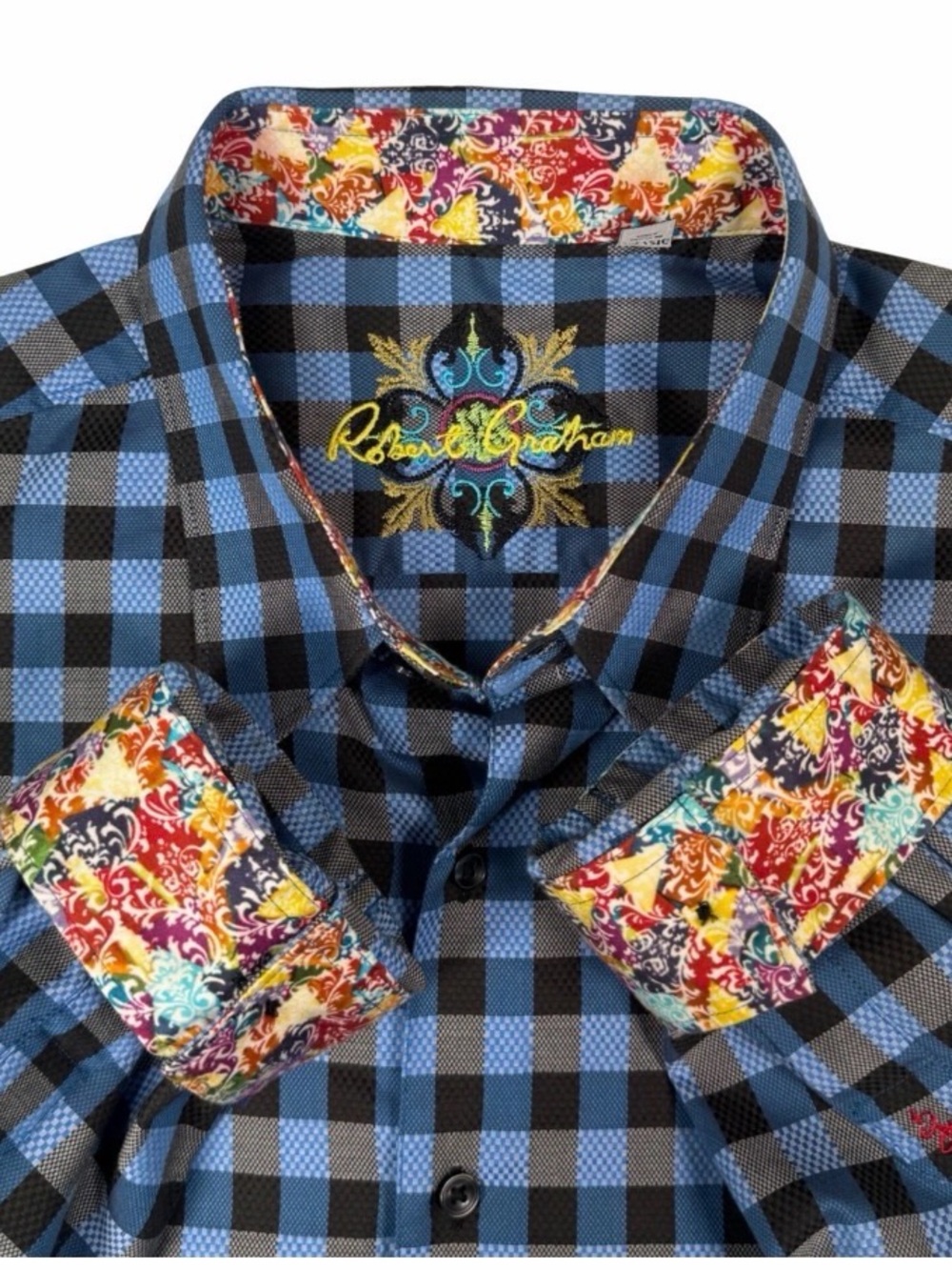 Robert Graham Blue and Black Check Long-Sleeve Button Shirt